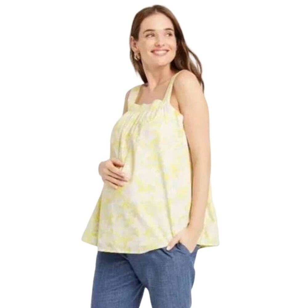 New The Nines by Hatch Cotton Maternity Yellow Floral Sleeveless Blouse Medium
